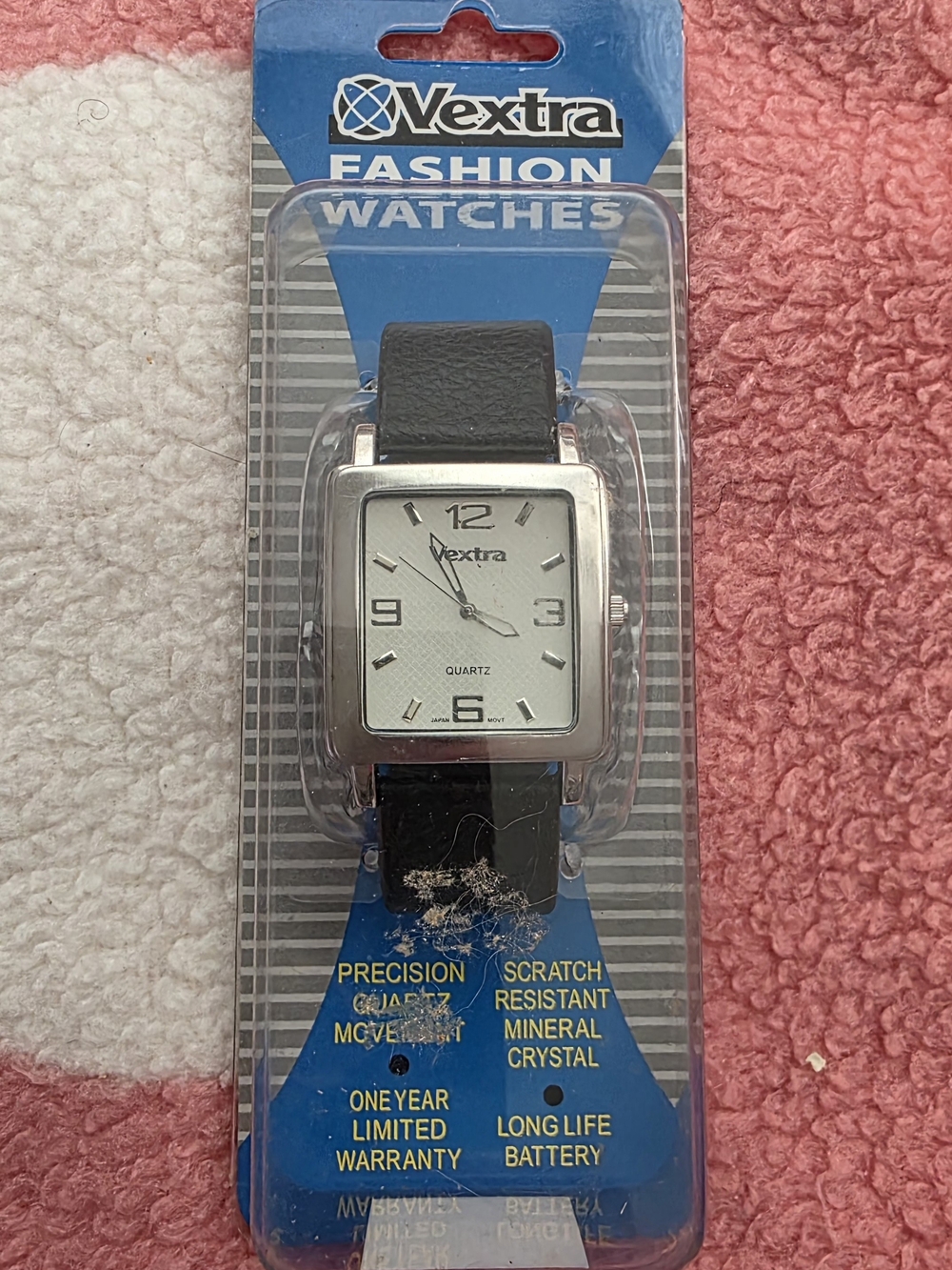 New Unisex Vextra Quartz Black Leather Strap Silver Square Dial Watch